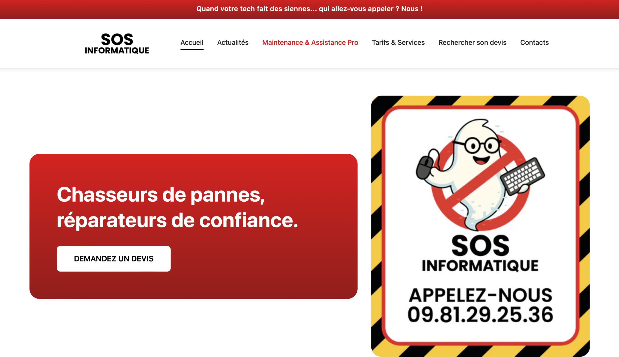 Aperçu du projet SOS Informatique — Site + admin